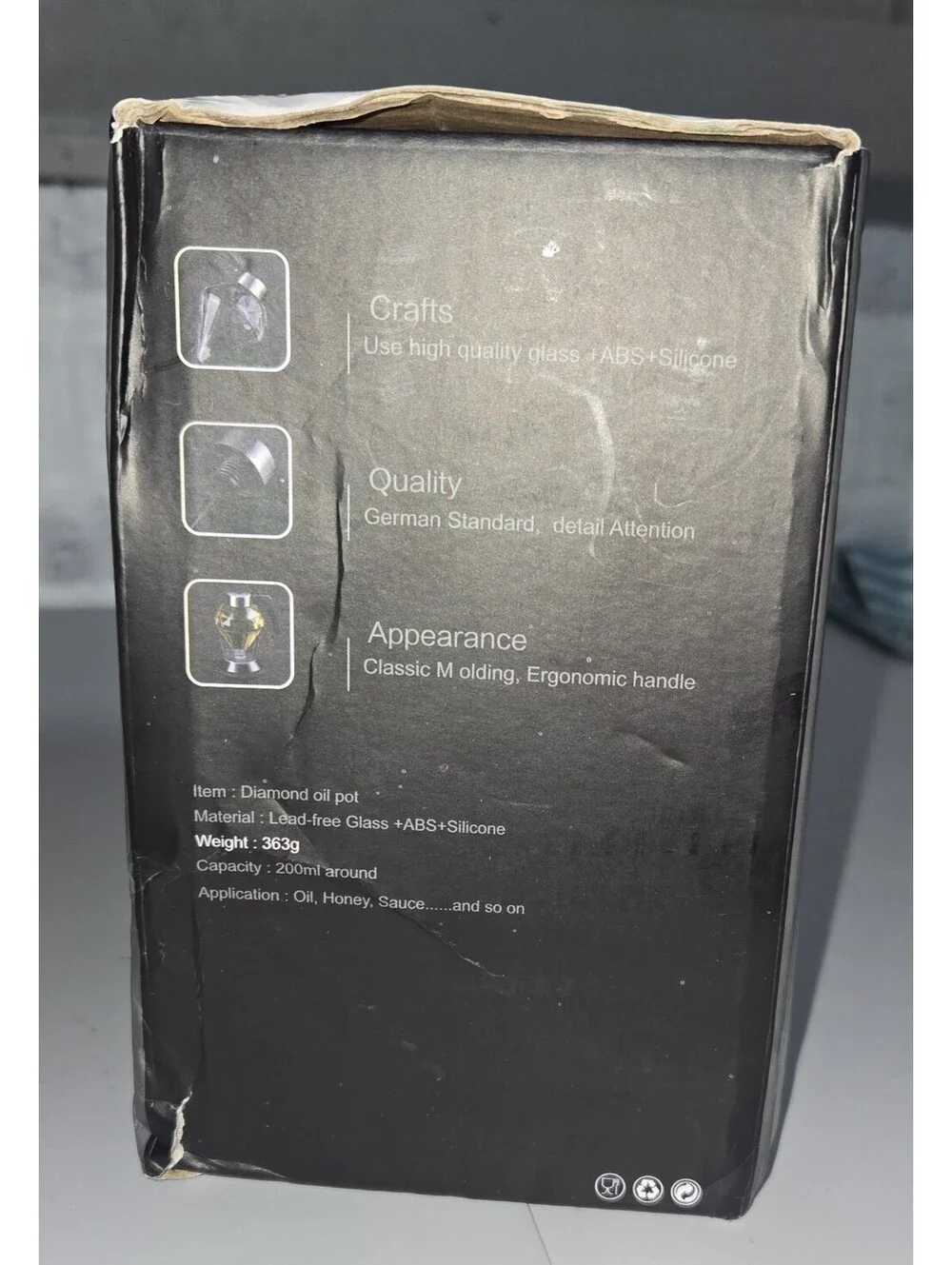 Diamond Glass Oil Pot And Holder - For Oil, Honey, Syrup, Other, Capacity 200ml